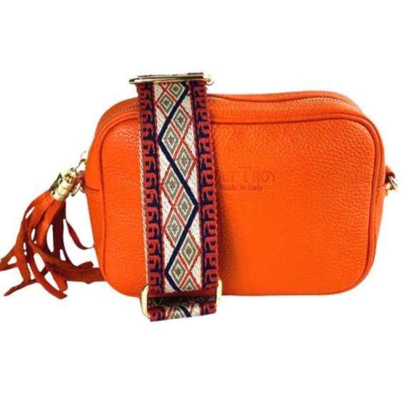 Marta Orange Leather Crossbody Camera Tassel Shoulder Bag, Stylish Purse - Picture 1 of 13